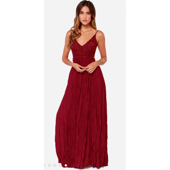 Lulu’s Snowy Meadow Crocheted Wine Red Maxi Dress - Picture 2 of 7
